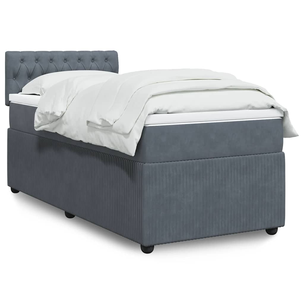 vidaXL Κρεβάτι Boxspring με Στρώμα Σκούρο Γκρι 100x200 εκ. Βελούδινο