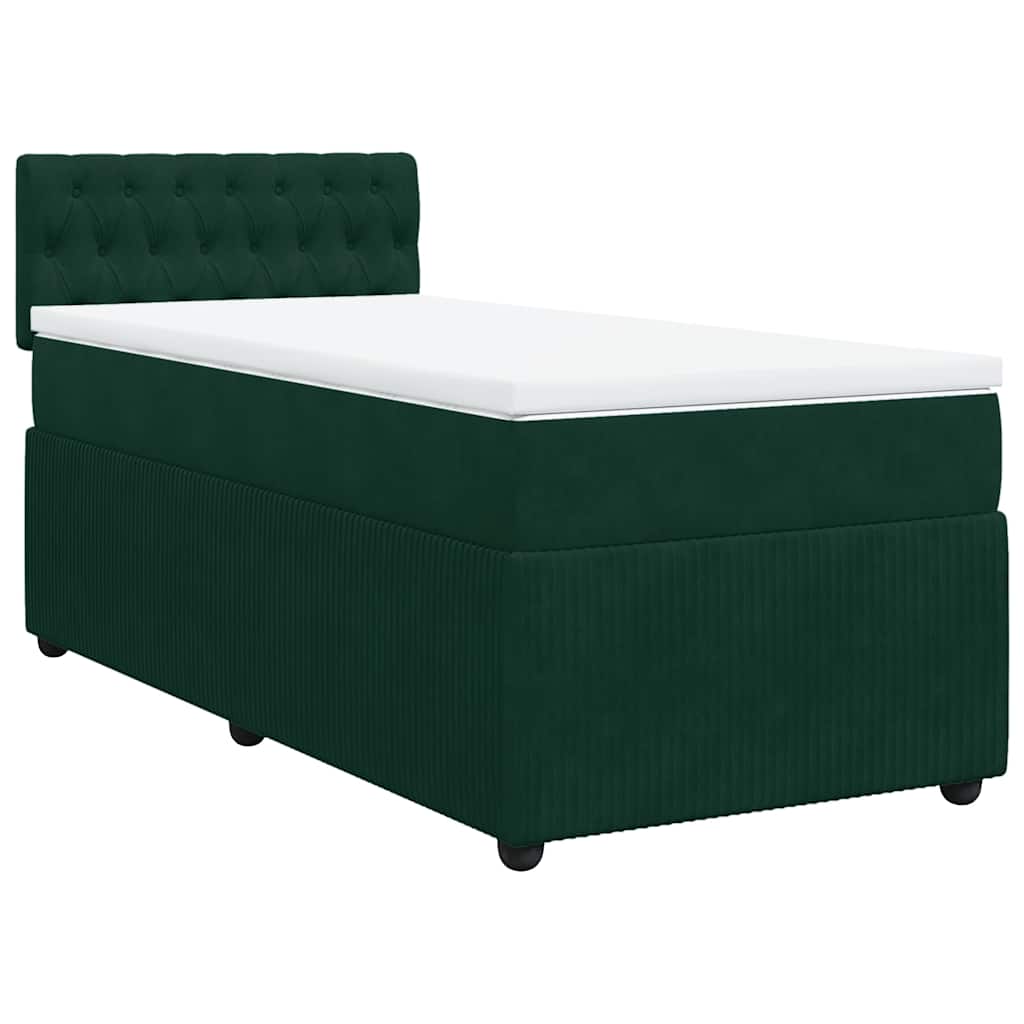 vidaXL Κρεβάτι Boxspring με Στρώμα Σκούρο Πράσινο 100x200εκ. Βελούδινο