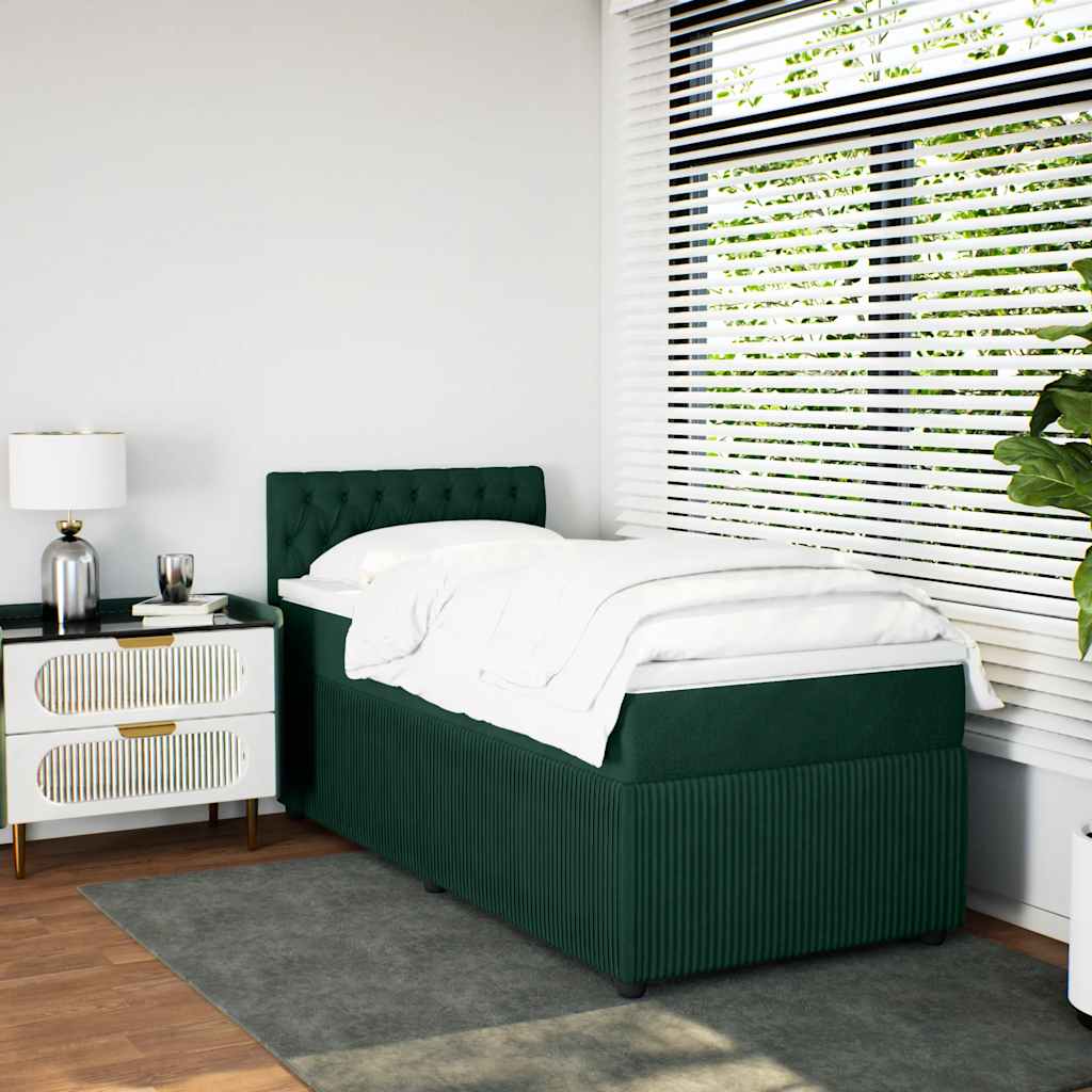vidaXL Κρεβάτι Boxspring με Στρώμα Σκούρο Πράσινο 100x200εκ. Βελούδινο