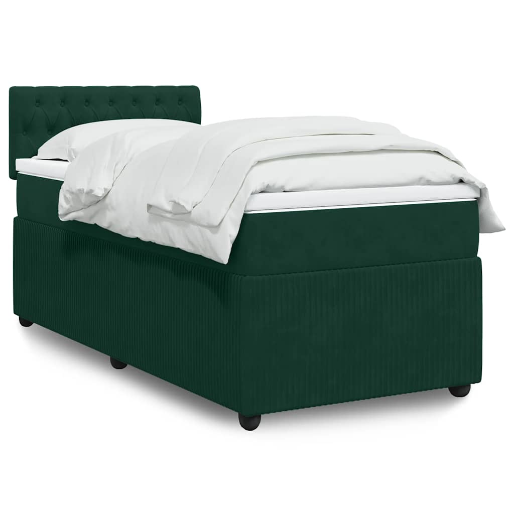 vidaXL Κρεβάτι Boxspring με Στρώμα Σκούρο Πράσινο 100x200εκ. Βελούδινο