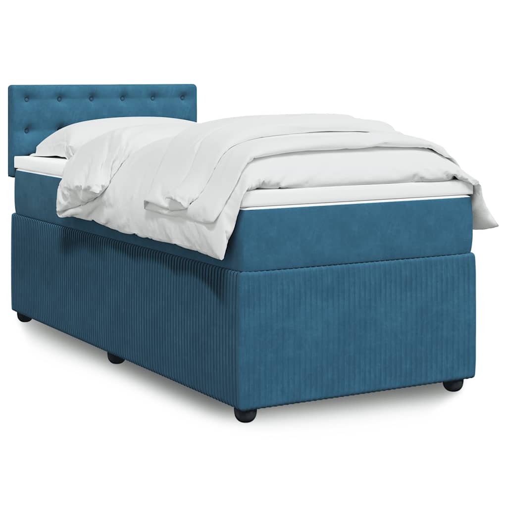 vidaXL Κρεβάτι Boxspring με Στρώμα Μπλε 100x200 εκ. Βελούδινο