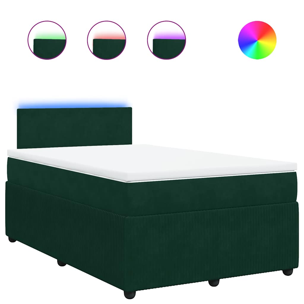vidaXL Κρεβάτι Boxspring με Στρώμα Σκούρο Πράσινο 120x190εκ. Βελούδινο