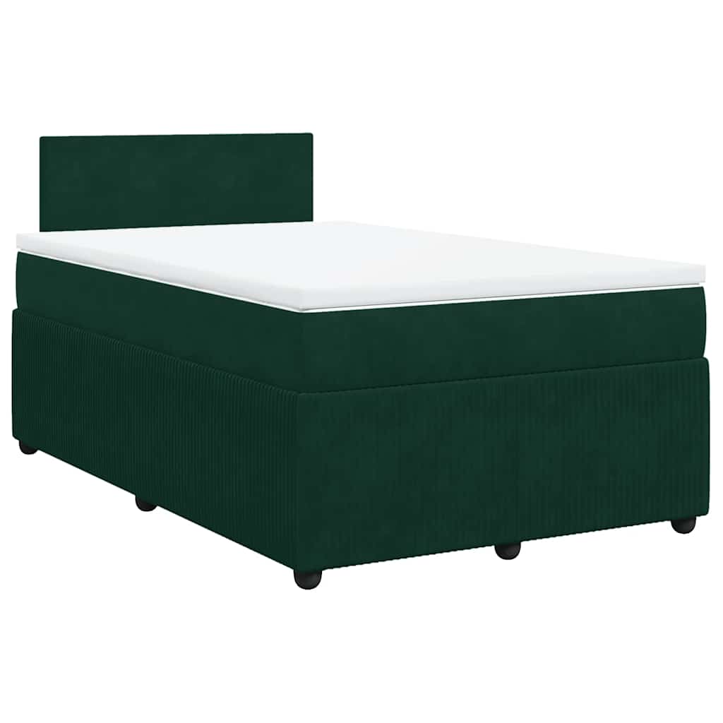 vidaXL Κρεβάτι Boxspring με Στρώμα Σκούρο Πράσινο 120x190εκ. Βελούδινο