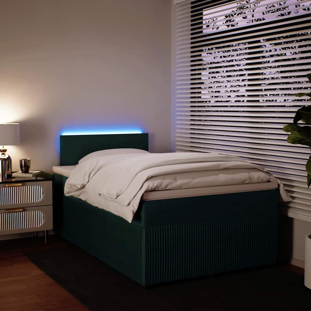 vidaXL Κρεβάτι Boxspring με Στρώμα Σκούρο Πράσινο 120x190εκ. Βελούδινο