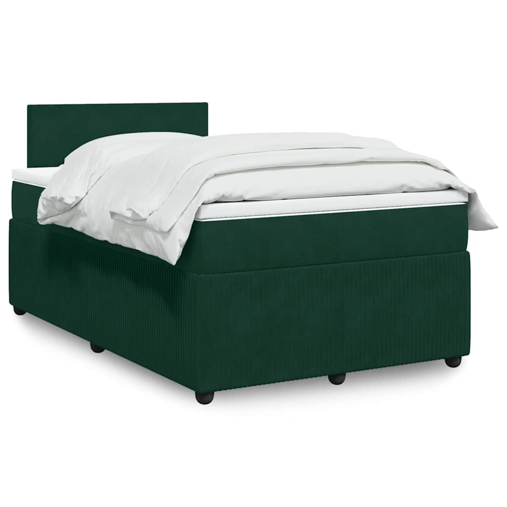 vidaXL Κρεβάτι Boxspring με Στρώμα Σκούρο Πράσινο 120x190εκ. Βελούδινο