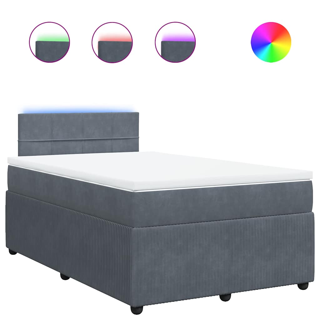 vidaXL Κρεβάτι Boxspring με Στρώμα Σκούρο Γκρι 120x190 εκ. Βελούδινο