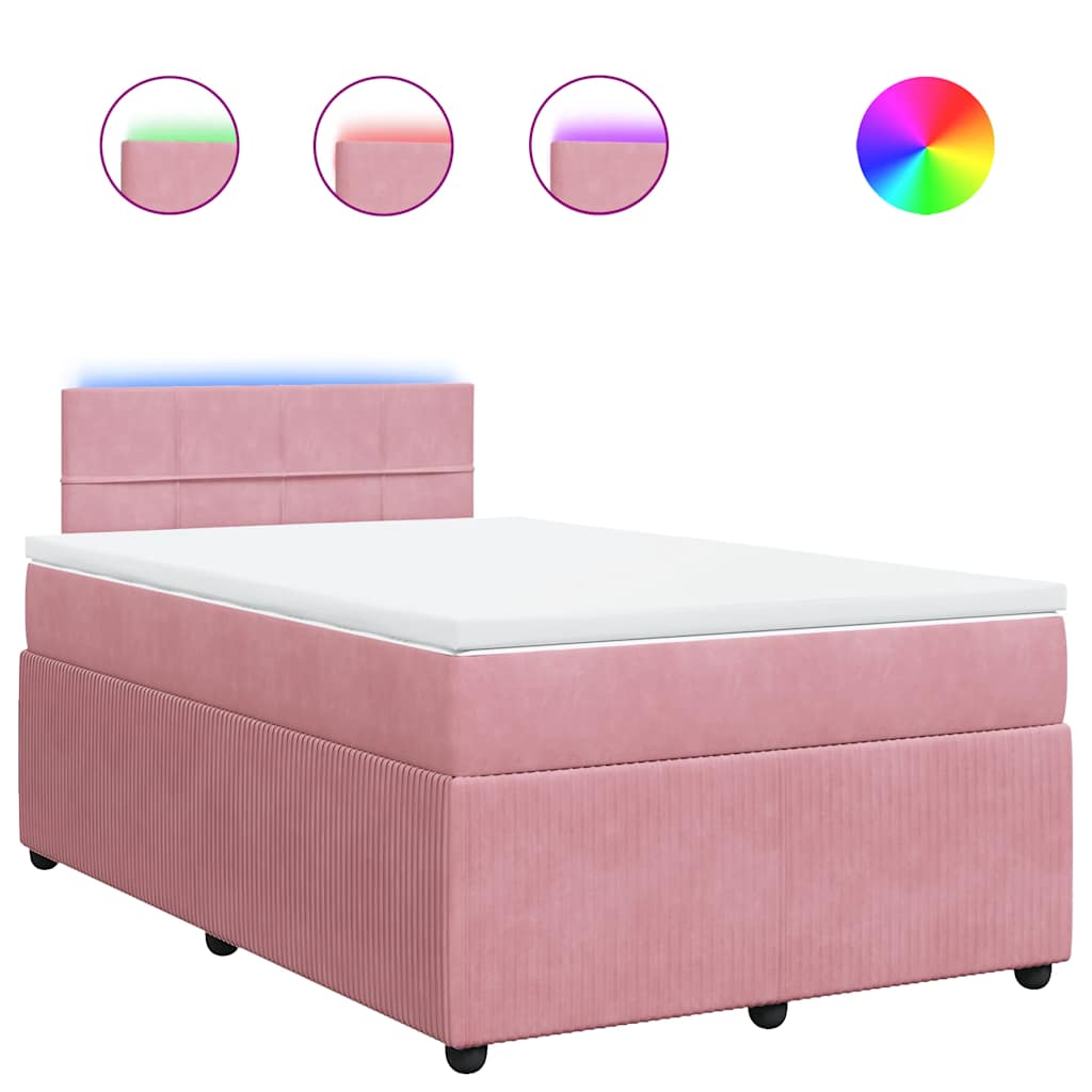 vidaXL Κρεβάτι Boxspring με Στρώμα Ροζ 120x190 εκ. Βελούδινο