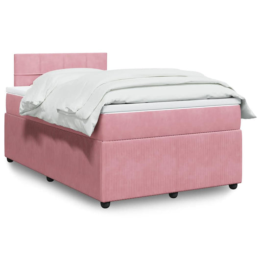 vidaXL Κρεβάτι Boxspring με Στρώμα Ροζ 120x190 εκ. Βελούδινο