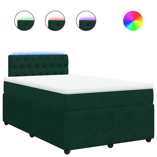 vidaXL Κρεβάτι Boxspring με Στρώμα Σκούρο Πράσινο 120x190εκ. Βελούδινο