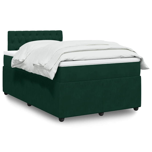 vidaXL Κρεβάτι Boxspring με Στρώμα Σκούρο Πράσινο 120x190εκ. Βελούδινο