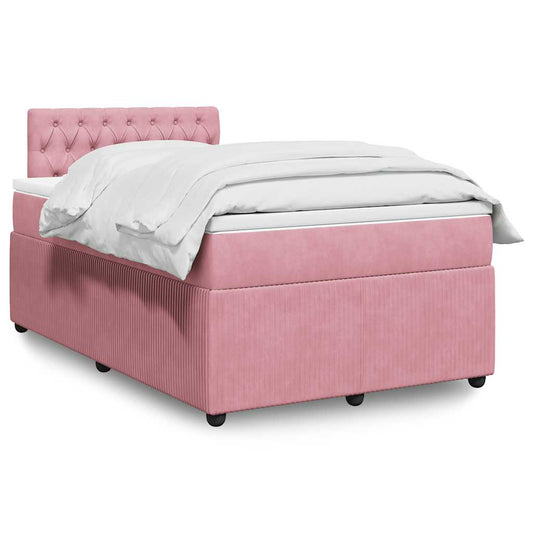 vidaXL Κρεβάτι Boxspring με Στρώμα Ροζ 120x190 εκ. Βελούδινο