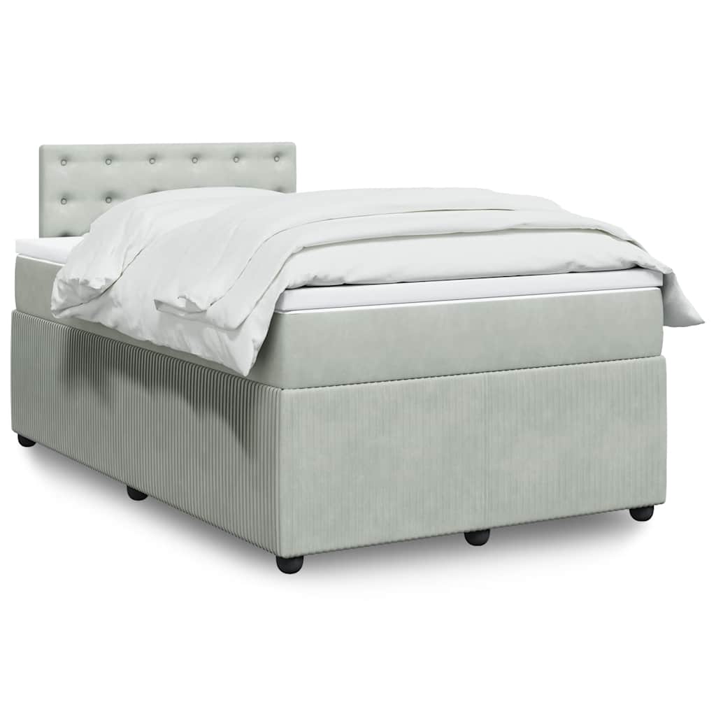 vidaXL Κρεβάτι Boxspring με Στρώμα Ανοιχτό Γκρι 120x190 εκ. Βελούδινο