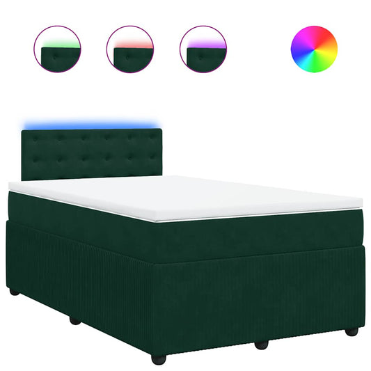vidaXL Κρεβάτι Boxspring με Στρώμα Σκούρο Πράσινο 120x190εκ. Βελούδινο