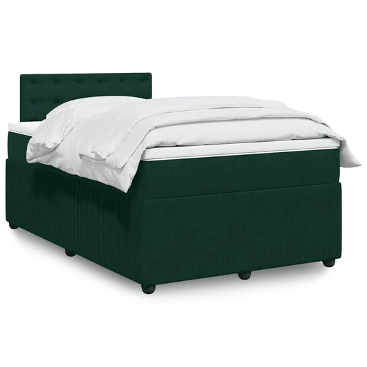 vidaXL Κρεβάτι Boxspring με Στρώμα Σκούρο Πράσινο 120x190εκ. Βελούδινο