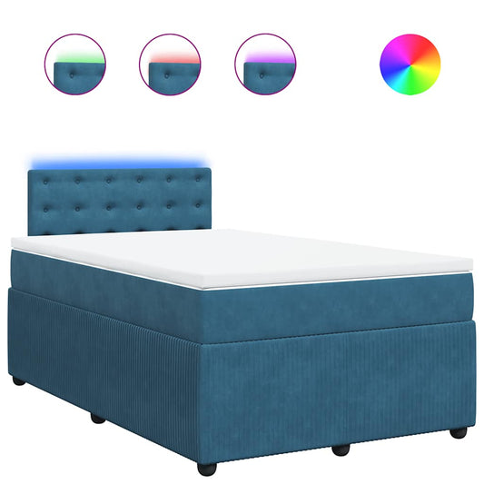 vidaXL Κρεβάτι Boxspring με Στρώμα Μπλε 120x190 εκ. Βελούδινο
