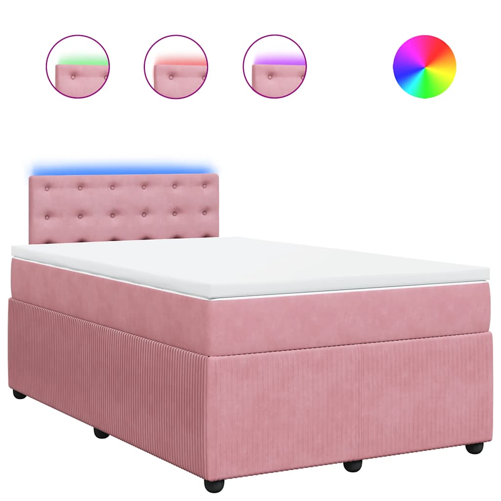 vidaXL Κρεβάτι Boxspring με Στρώμα Ροζ 120x190 εκ. Βελούδινο