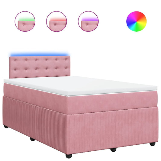 vidaXL Κρεβάτι Boxspring με Στρώμα Ροζ 120x190 εκ. Βελούδινο