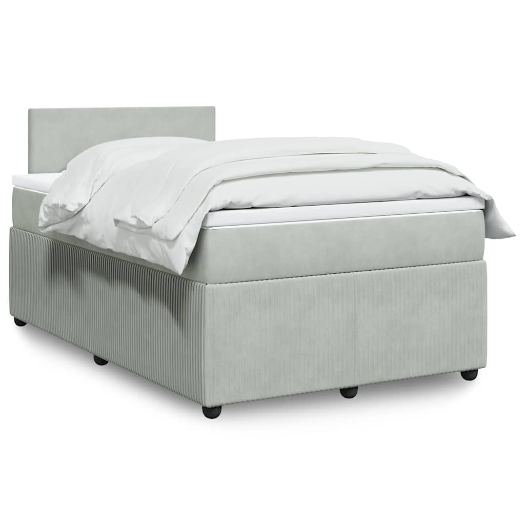 vidaXL Κρεβάτι Boxspring με Στρώμα Ανοιχτό Γκρι 120x200 εκ. Βελούδινο
