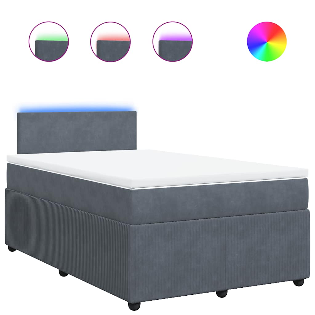 vidaXL Κρεβάτι Boxspring με Στρώμα Σκούρο Γκρι 120x200 εκ. Βελούδινο