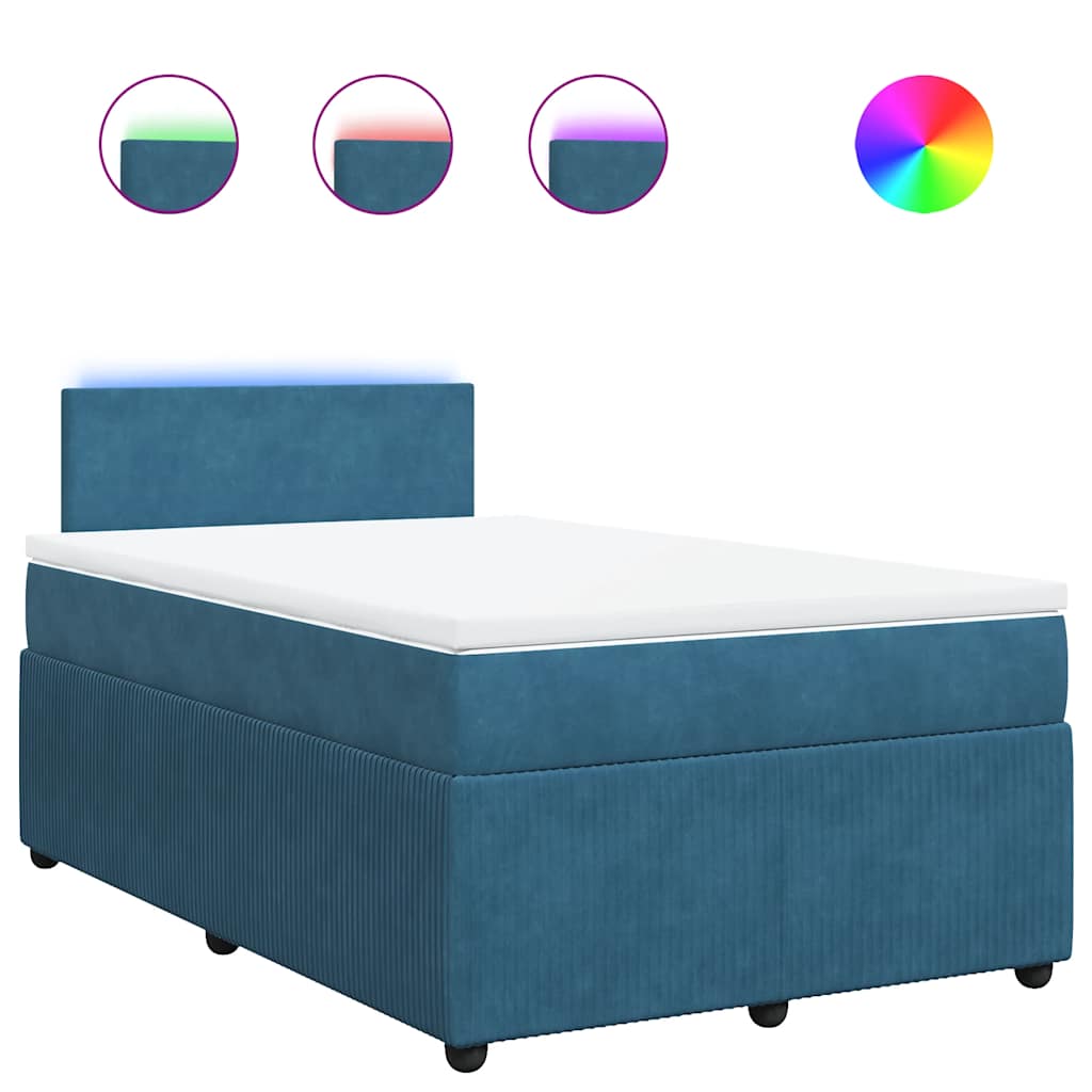 vidaXL Κρεβάτι Boxspring με Στρώμα Μπλε 120x200 εκ. Βελούδινο