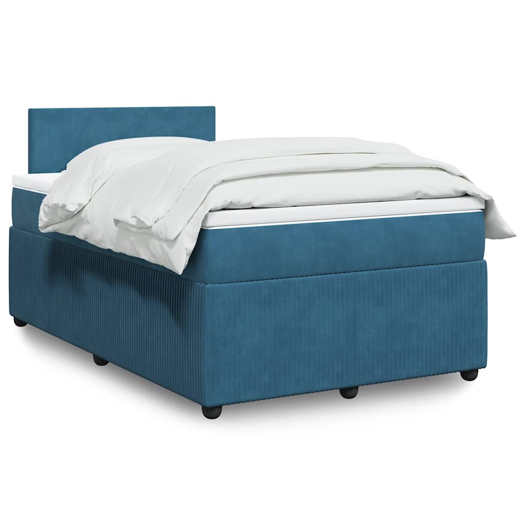 vidaXL Κρεβάτι Boxspring με Στρώμα Μπλε 120x200 εκ. Βελούδινο