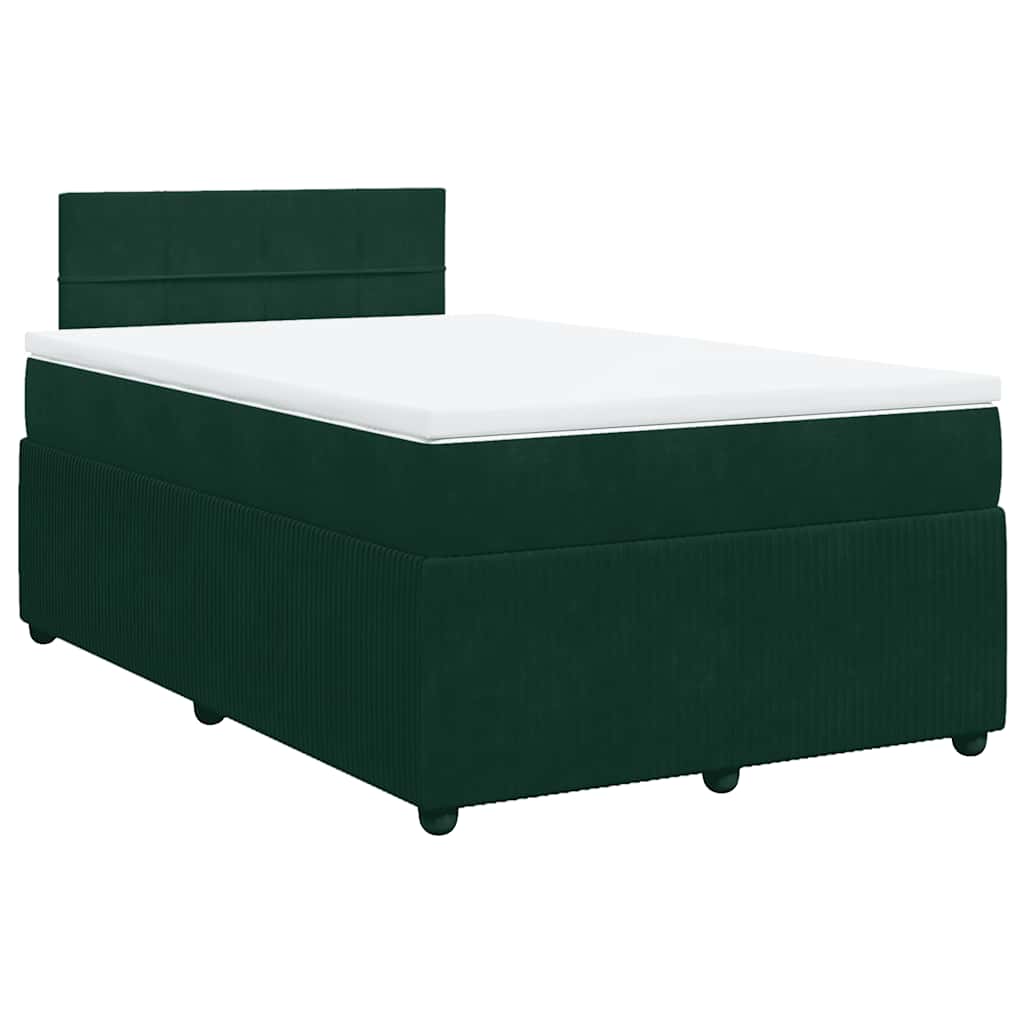 vidaXL Κρεβάτι Boxspring με Στρώμα Σκούρο Πράσινο 120x200εκ. Βελούδινο