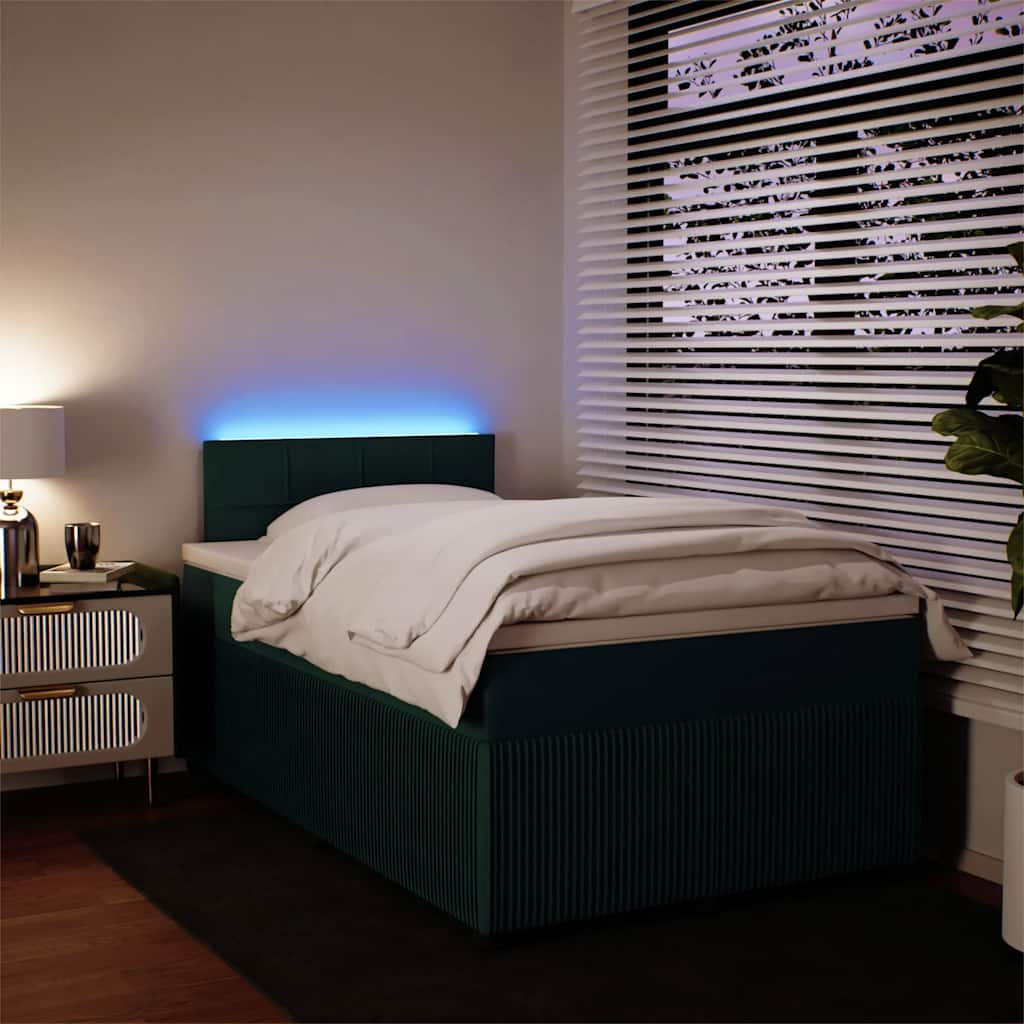 vidaXL Κρεβάτι Boxspring με Στρώμα Σκούρο Πράσινο 120x200εκ. Βελούδινο