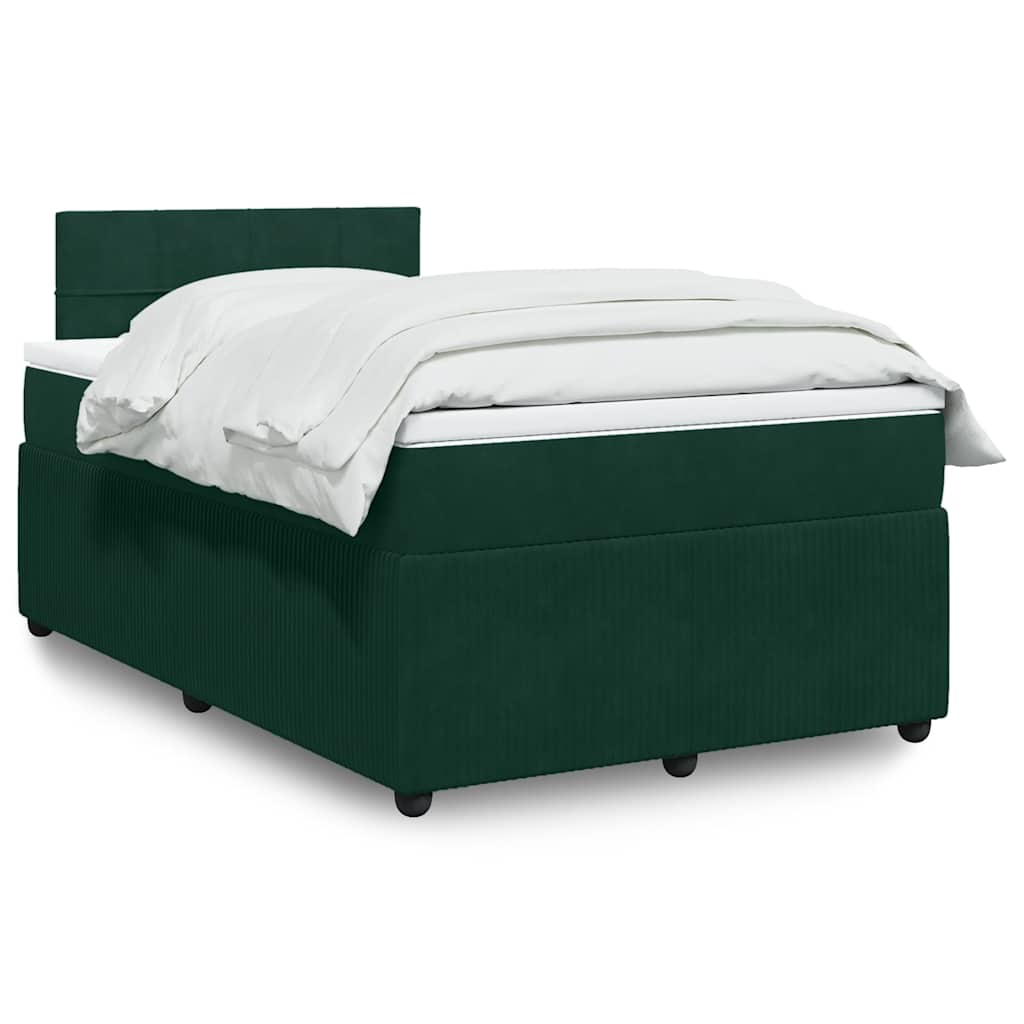 vidaXL Κρεβάτι Boxspring με Στρώμα Σκούρο Πράσινο 120x200εκ. Βελούδινο