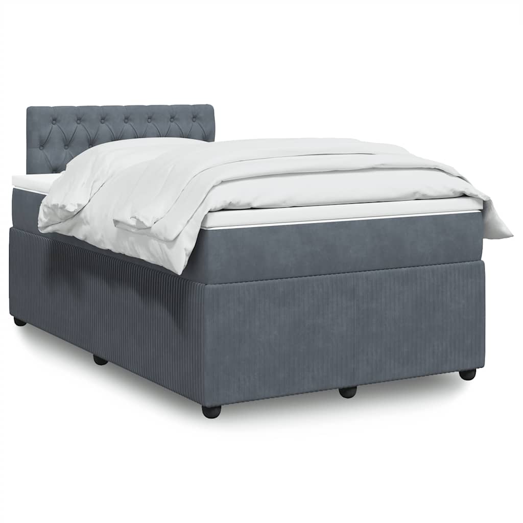 vidaXL Κρεβάτι Boxspring με Στρώμα Σκούρο Γκρι 120x200 εκ. Βελούδινο