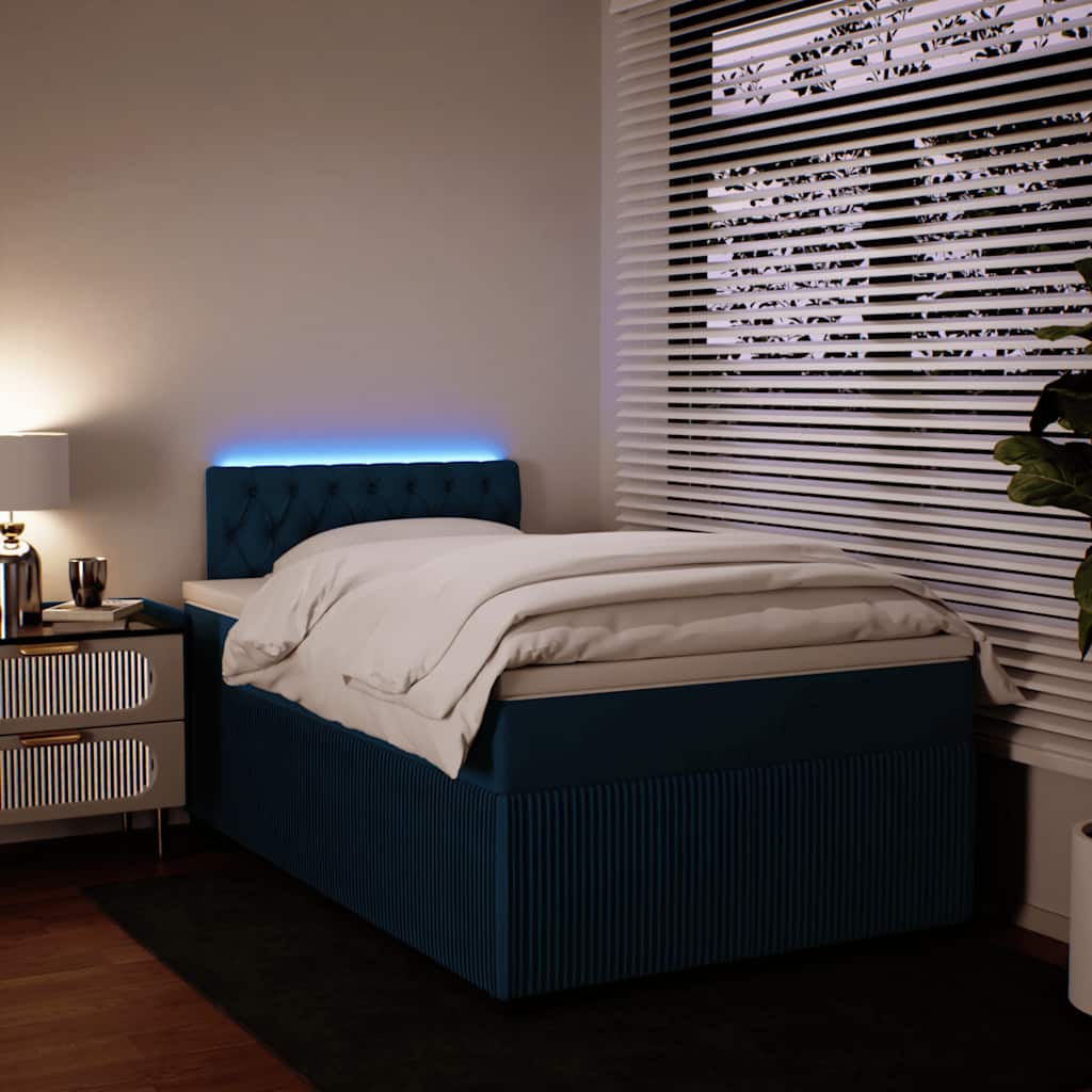 vidaXL Κρεβάτι Boxspring με Στρώμα Μπλε 120x200 εκ. Βελούδινο