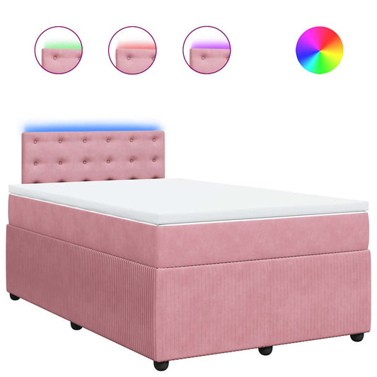 vidaXL Κρεβάτι Boxspring με Στρώμα Ροζ 120x200 εκ. Βελούδινο