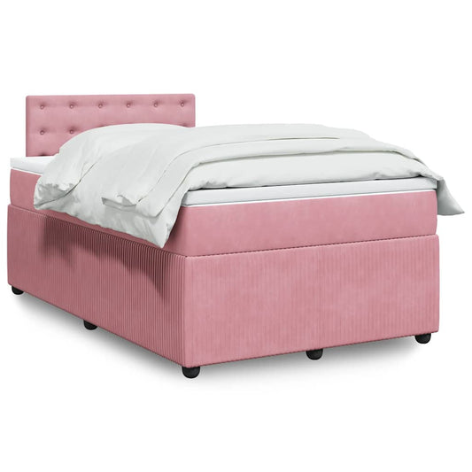 vidaXL Κρεβάτι Boxspring με Στρώμα Ροζ 120x200 εκ. Βελούδινο