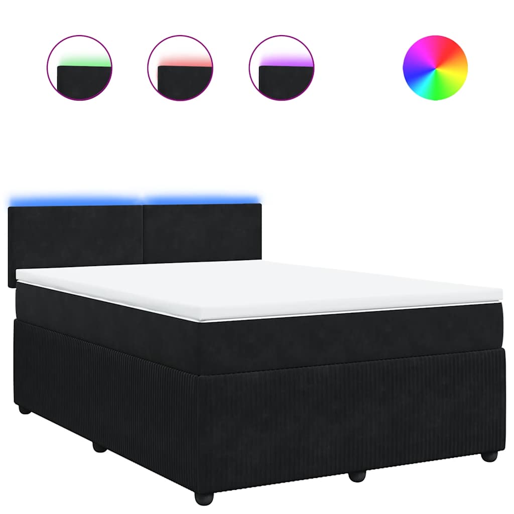 vidaXL Κρεβάτι Boxspring με Στρώμα Μαύρο 140x190 εκ. Βελούδινο