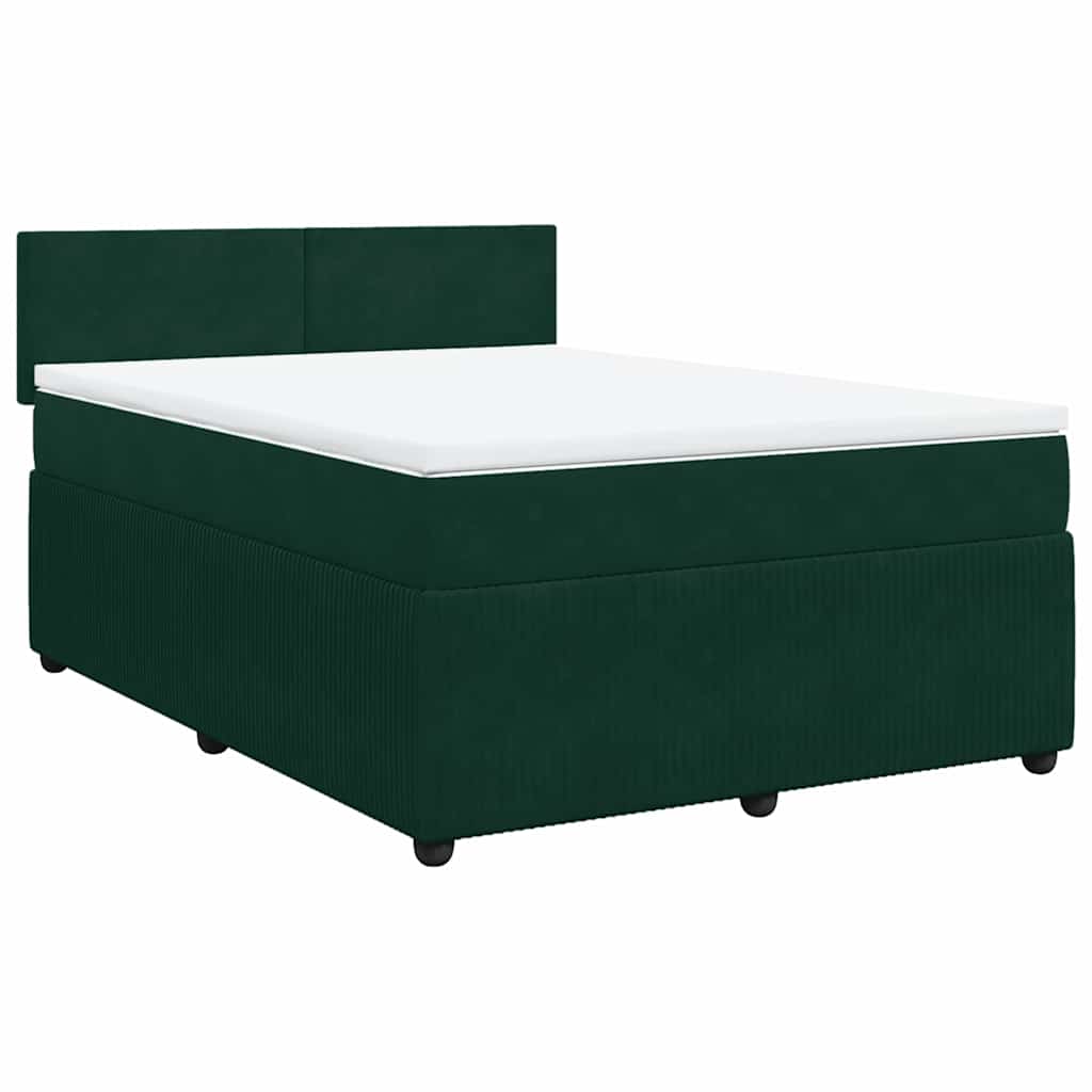 vidaXL Κρεβάτι Boxspring με Στρώμα Σκούρο Πράσινο 140x190εκ. Βελούδινο