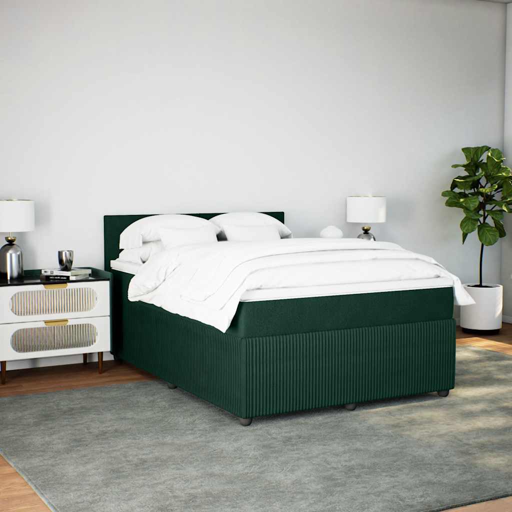 vidaXL Κρεβάτι Boxspring με Στρώμα Σκούρο Πράσινο 140x190εκ. Βελούδινο