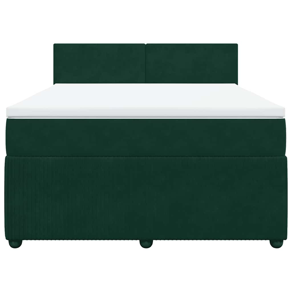 vidaXL Κρεβάτι Boxspring με Στρώμα Σκούρο Πράσινο 140x190εκ. Βελούδινο