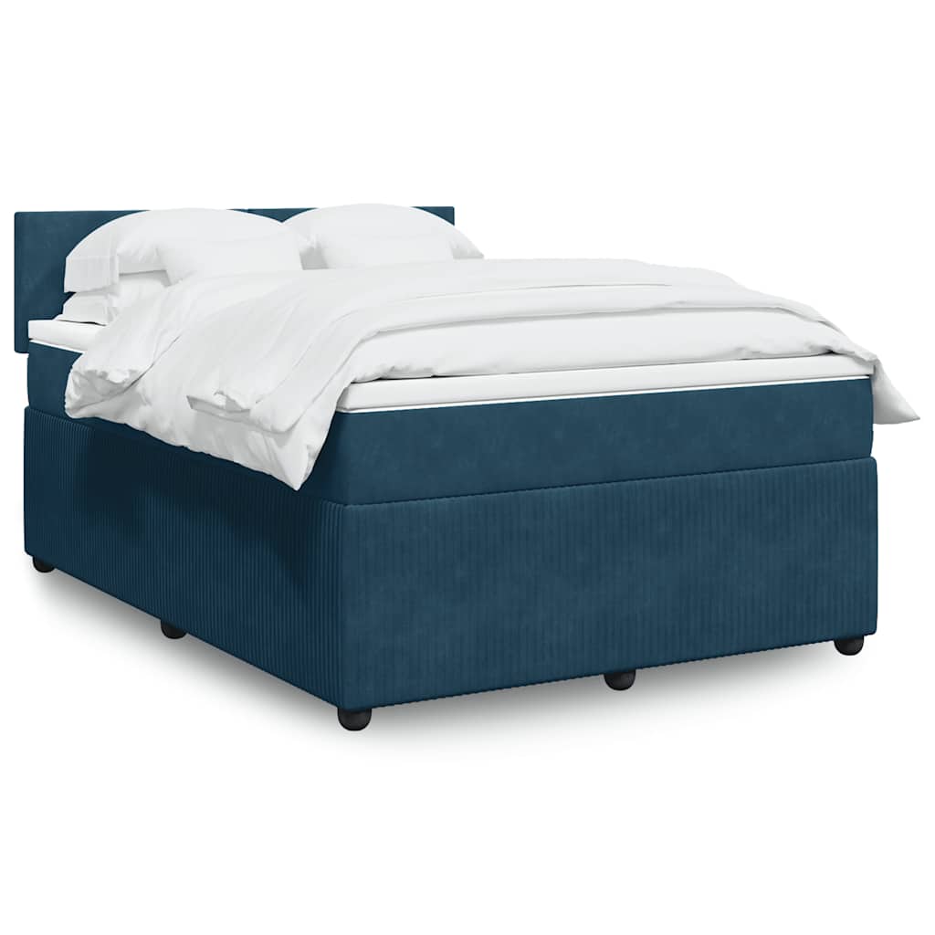 vidaXL Κρεβάτι Boxspring με Στρώμα Μπλε 140x190 εκ. Βελούδινο