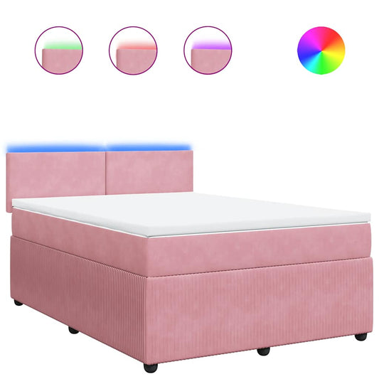 vidaXL Κρεβάτι Boxspring με Στρώμα Ροζ 140x190 εκ. Βελούδινο