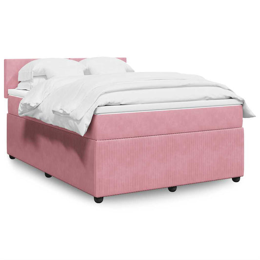 vidaXL Κρεβάτι Boxspring με Στρώμα Ροζ 140x190 εκ. Βελούδινο