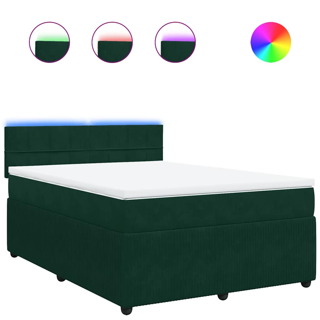 vidaXL Κρεβάτι Boxspring με Στρώμα Σκούρο Πράσινο 140x190εκ. Βελούδινο