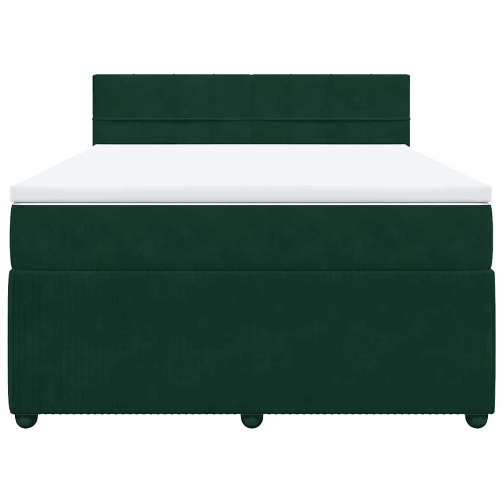 vidaXL Κρεβάτι Boxspring με Στρώμα Σκούρο Πράσινο 140x190εκ. Βελούδινο