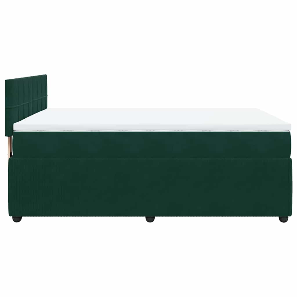vidaXL Κρεβάτι Boxspring με Στρώμα Σκούρο Πράσινο 140x190εκ. Βελούδινο