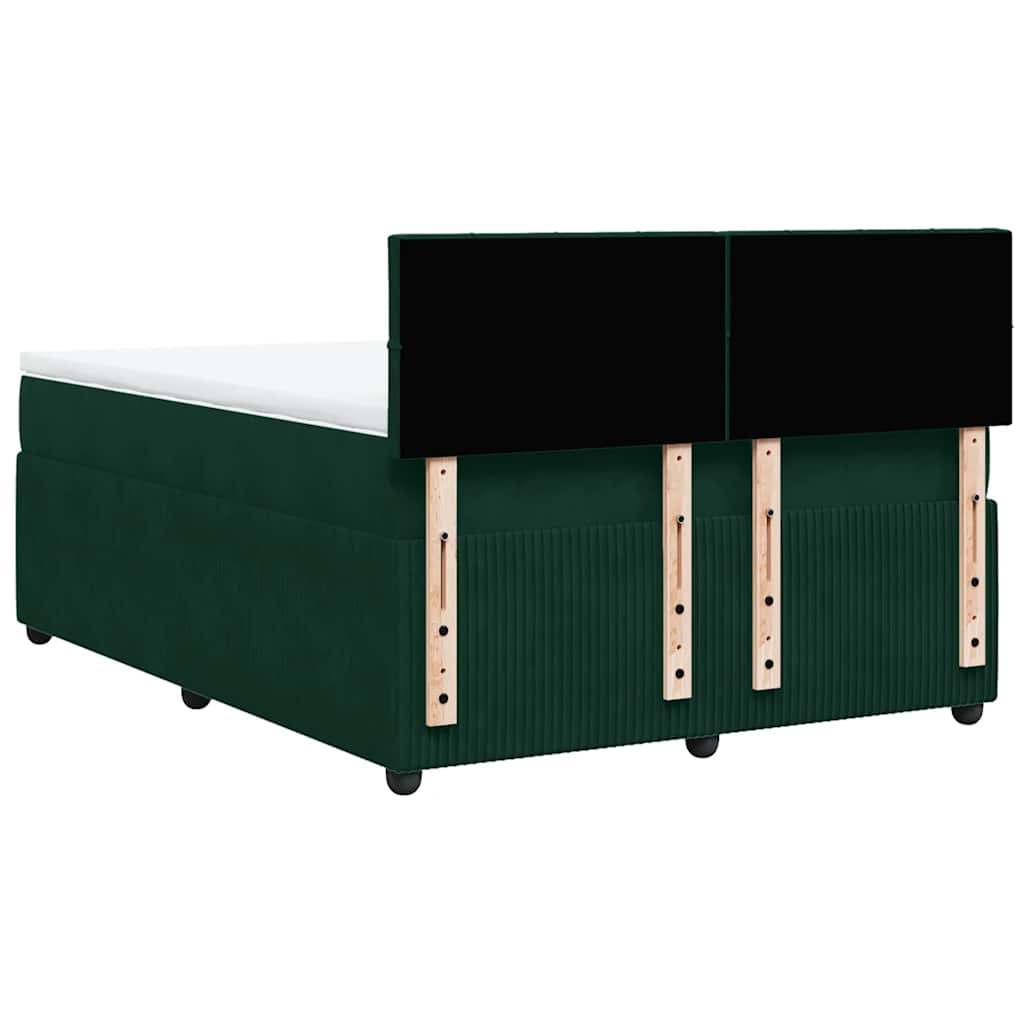 vidaXL Κρεβάτι Boxspring με Στρώμα Σκούρο Πράσινο 140x190εκ. Βελούδινο