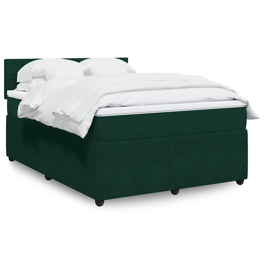 vidaXL Κρεβάτι Boxspring με Στρώμα Σκούρο Πράσινο 140x190εκ. Βελούδινο