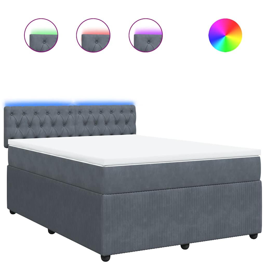 vidaXL Κρεβάτι Boxspring με Στρώμα Σκούρο Γκρι 140x190 εκ. Βελούδινο
