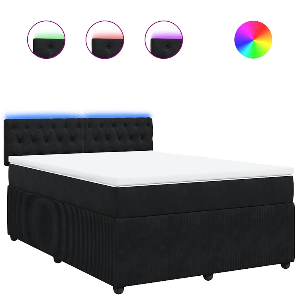 vidaXL Κρεβάτι Boxspring με Στρώμα Μαύρο 140x190 εκ. Βελούδινο