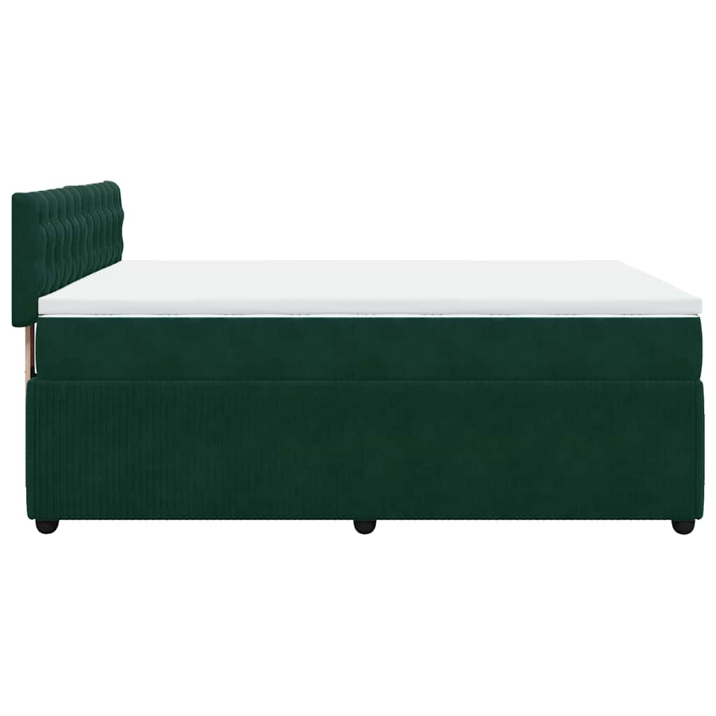 vidaXL Κρεβάτι Boxspring με Στρώμα Σκούρο Πράσινο 140x190εκ. Βελούδινο