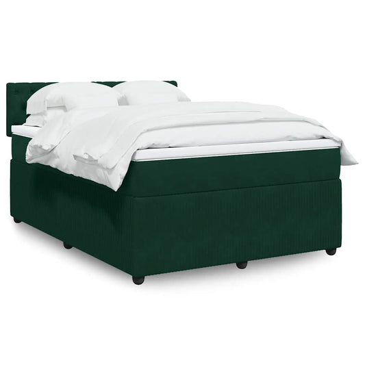 vidaXL Κρεβάτι Boxspring με Στρώμα Σκούρο Πράσινο 140x190εκ. Βελούδινο