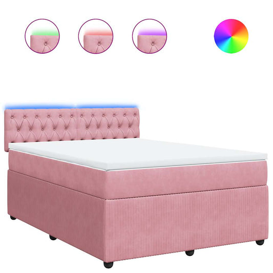 vidaXL Κρεβάτι Boxspring με Στρώμα Ροζ 140x190 εκ. Βελούδινο