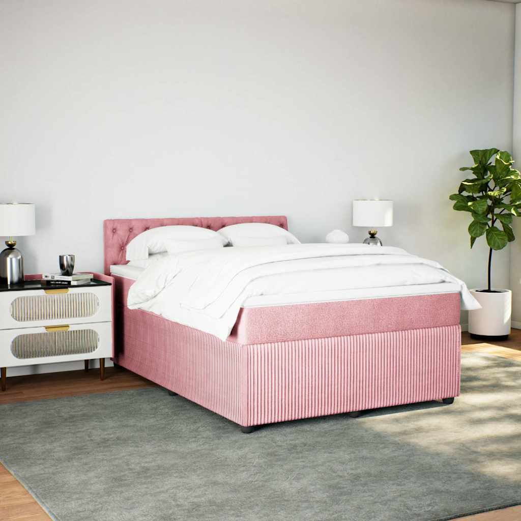 vidaXL Κρεβάτι Boxspring με Στρώμα Ροζ 140x190 εκ. Βελούδινο